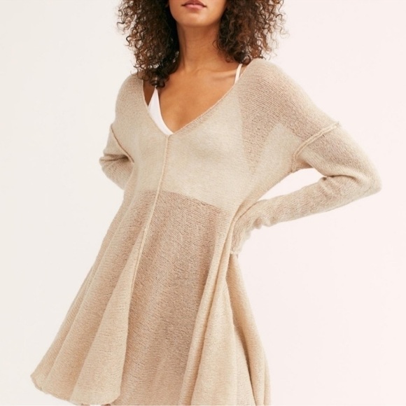 Free People Dancing in The Forest Wool Blend Pullover Sweater Beige - Picture 1 of 8